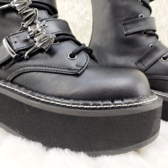 Goth Platform Combat Boots Bat Buckle Straps Emily 322 - Picture 4 of 13